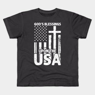 God's Blessings Jesus American Flag Patriot Christian Kids T-Shirt